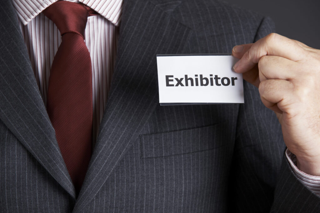 exhibitor badge on lapel
